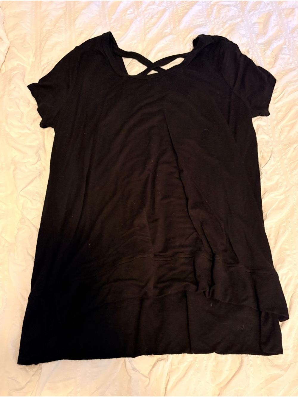 Black Short-Sleeve Crisscross Back Women's Top